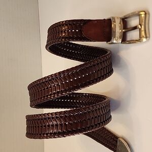 Brown Braided Leather Men’s Belt with Silver Hardware Size 38